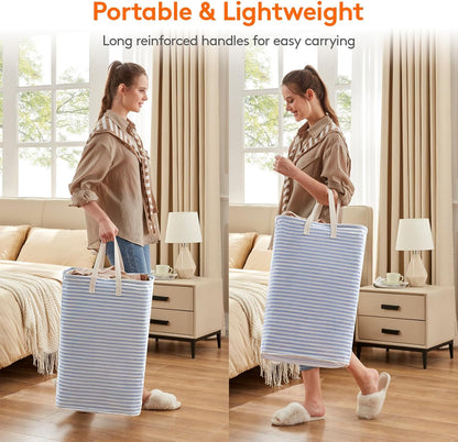 Lifewit Laundry Hamper Large Collapsible Laundry Basket, Freestanding Waterproof Clothes Hamper Storage with Easy Carry Handles for Clothes in Bedroom Bathroom College Dorm for Adults, Blue, 80L