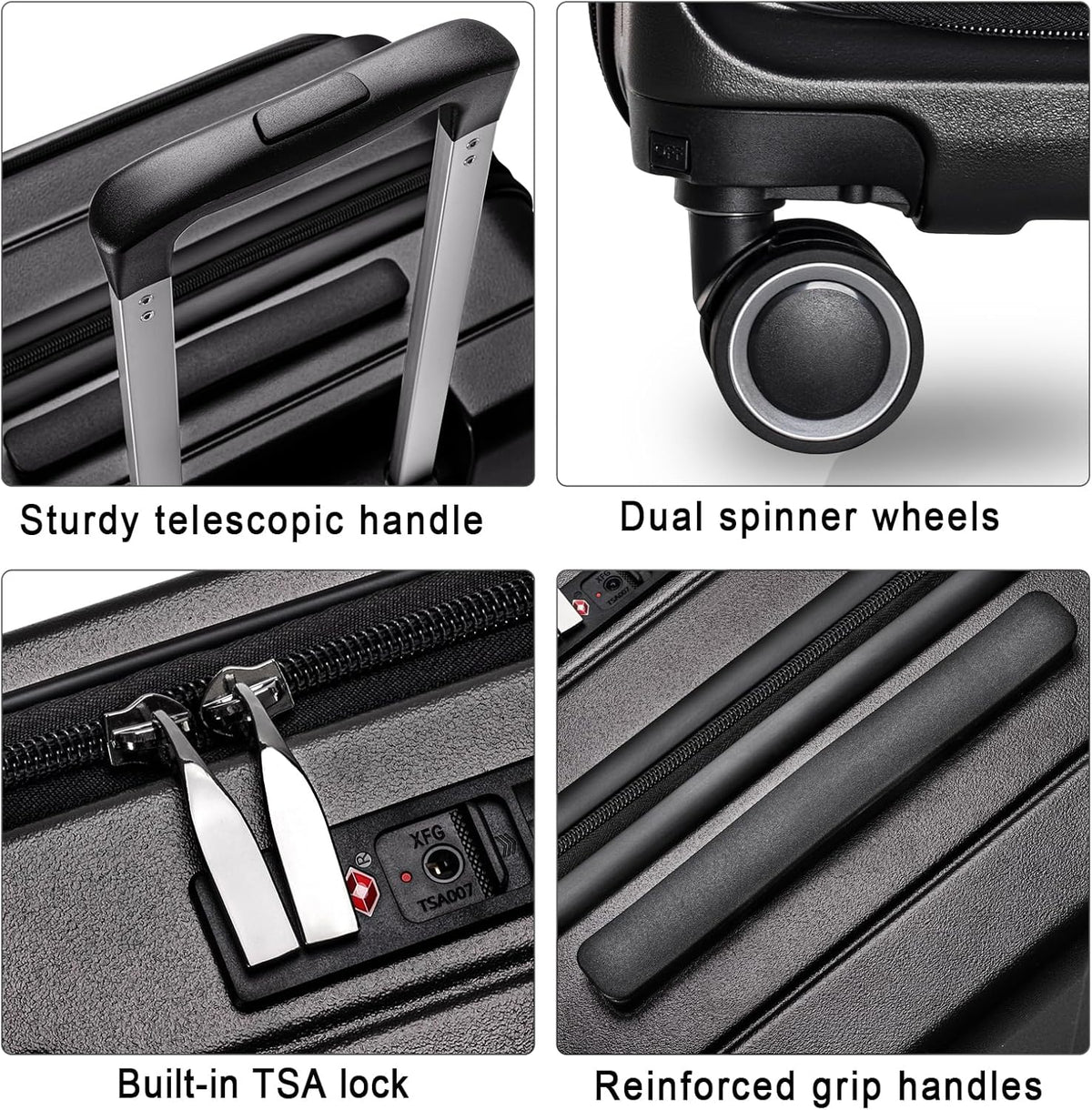 Luggage Sets 3 Piece, ABS Lightweight 20in/24in/28in Luggage, Expandable Carry On Suitcase Set with TSA Lock & Double Wheels, Front Open Hardshell Luggage Sets (Black)