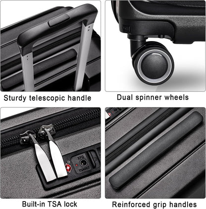 Luggage Sets 3 Piece, ABS Lightweight 20in/24in/28in Luggage, Expandable Carry On Suitcase Set with TSA Lock & Double Wheels, Front Open Hardshell Luggage Sets (Black)
