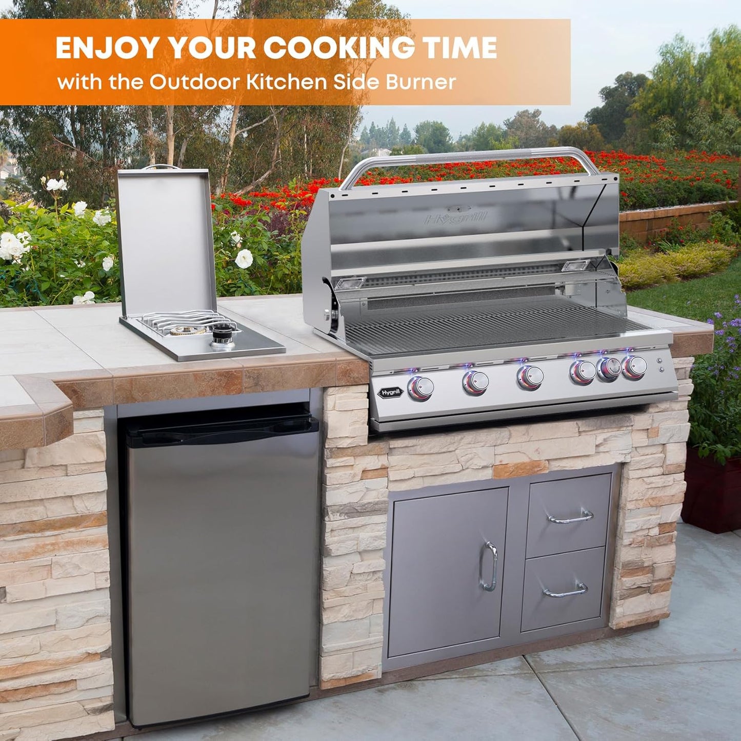 Stanbroil Built-in Stainless Steel Side Burner for Outdoor Kitchen - Liquid Propane Only