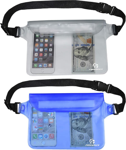 Freegrace Waterproof Pouches with Waist Strap / Pouch Case Bundle Set- Keep Your Phone & Valuables Dry and Safe - Waterproof Dry Bags for Boating Swimming Snorkeling Kayaking Beach Water Parks Pool