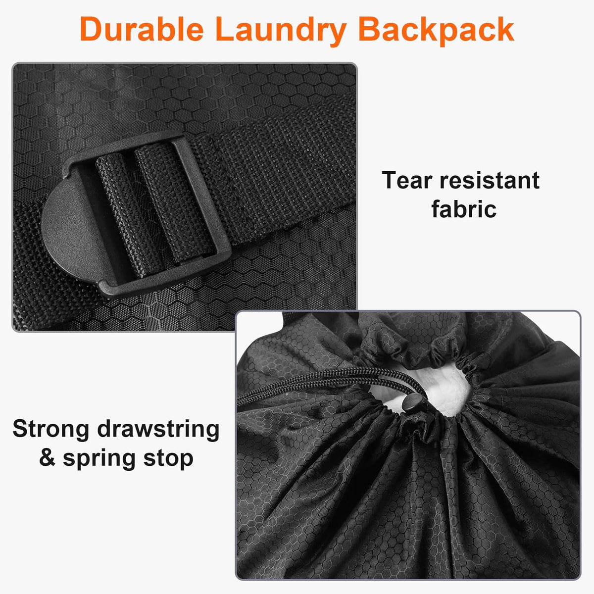 Femuar Laundry Bag Backpack Durable Laundry Bag with Shoulder Straps and Mesh Pockets Portable Laundry Dirty Clothes Hamper Bag for College Dorm (Black)