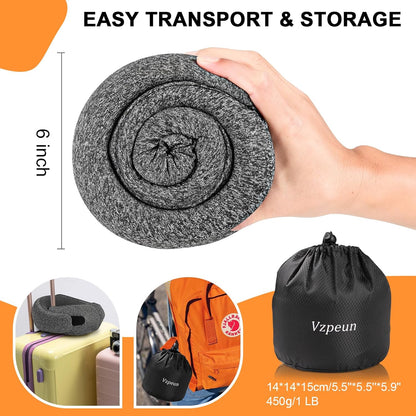 Travel Pillow - Hooded Neck Pillow Airplane Memory Foam Filling for Plane, Office, Cars Sleeping, Road Trip, Long Flights, Portable Plane Accessories, Includes Eye Mask & Earplugs (Dark Gray)