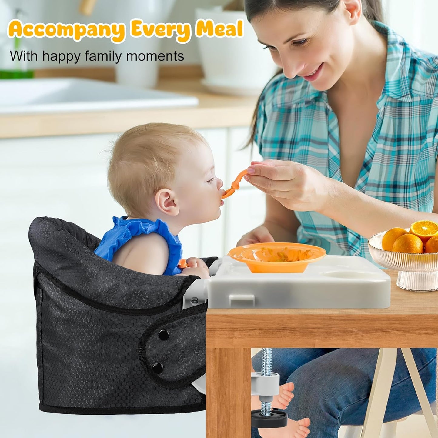 Hook On Chair with Removable Dining Tray,Portable Table High Chair, Folding Baby Chair with Storage Bag for Indoor/Outdoor(Black)