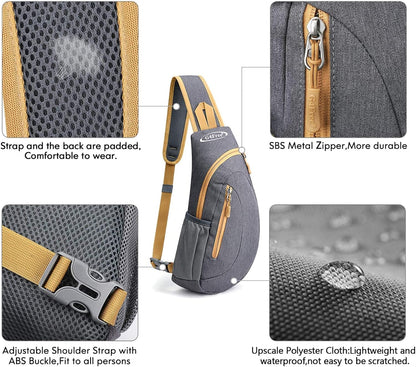 G4Free Sling Bag for Men Women, Small Crossbody Backpack Lightweight Chest Shoulder Bags for Travel, Outdoor and Sports (Grey Yellow)
