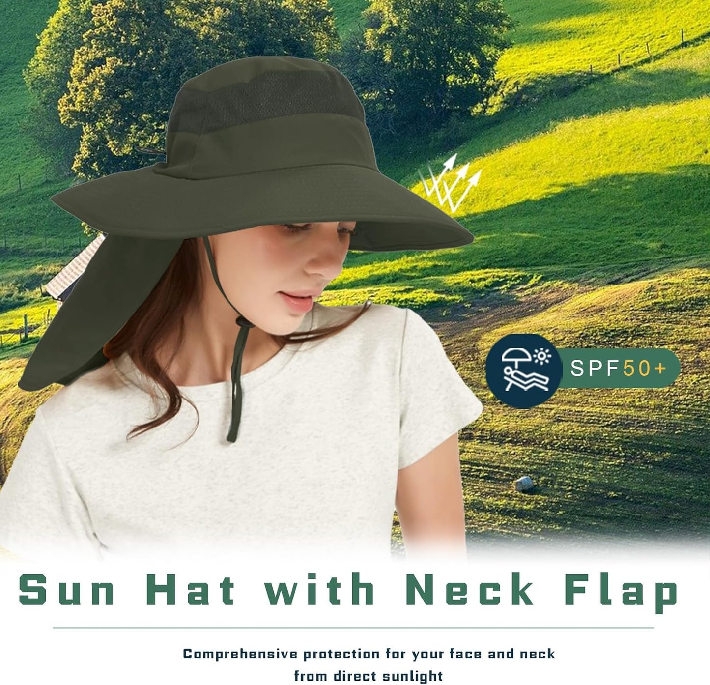 Fishing Hat Breathable Wide Brim Sun Hats with Neck Flap Bucket Hat Outdoor Safari Hat for Men Women UPF 50+ Sun Protection