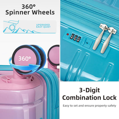 LARVENDER Luggage Sets 5 Piece Hardside Expandable Suitcase with Wheels Lock,PC+ABS Hardside Lightweight Rolling Suitcase for Women and Men,Cotton Candy