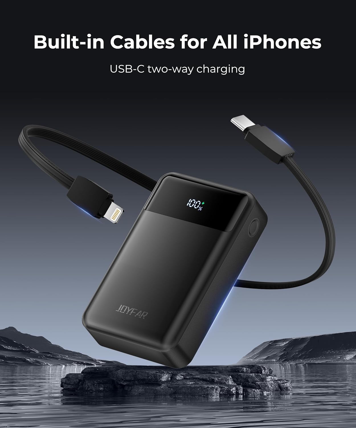 Portable-Charger-Power-Bank Travel Essentials Battery Pack USB C 30000mAh Built in Cable 22.5W Phone Fast Charging Powerbank Compatible with iPhone 16 15 14 13 12 11 iPad Samsung Google (Black)