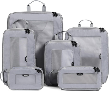 EPICKA TripCozy Compression Packing Cubes - 6 Set Durable Travel Organizer Bags with Mesh Top, Expandable Travel Accessories for Carry on, Luggage, Suitcase, Backpack (Light Grey)