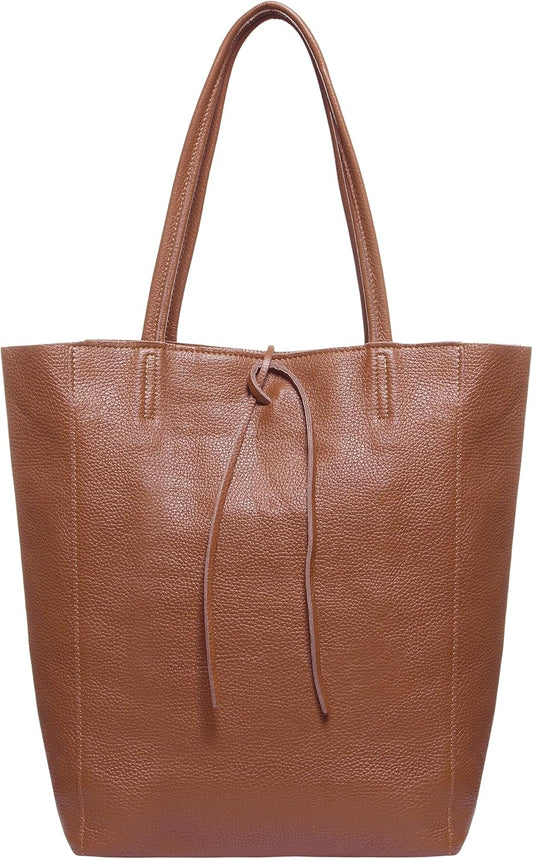 Italian Calf Leather Tote for Women with Zipper, Inner Pocket & Flat Base | Soft Unlined Shopper for Work & Travel
