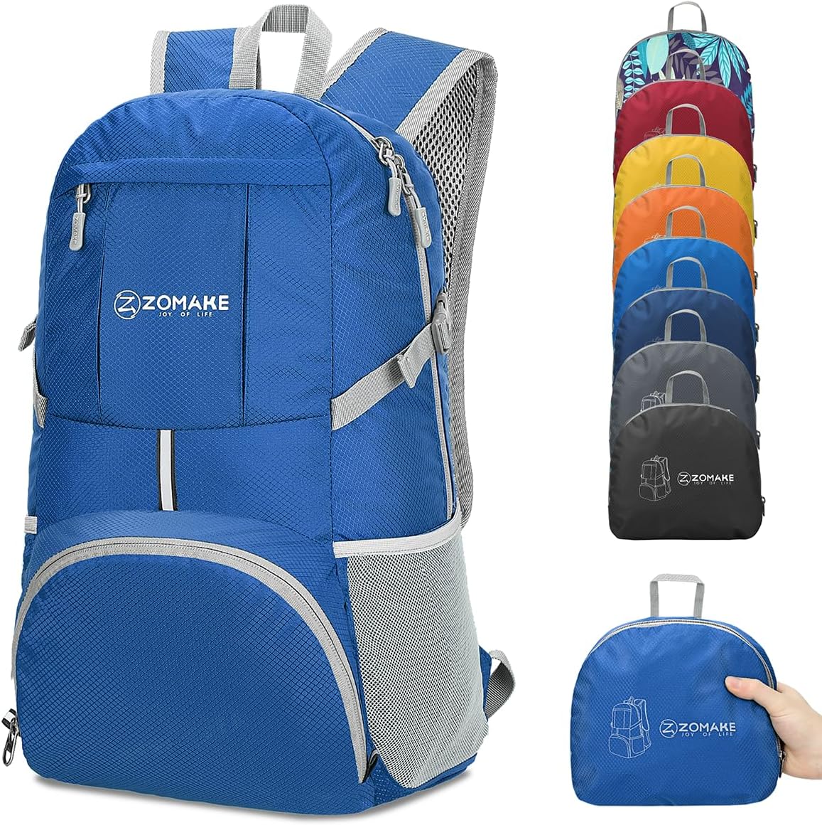 ZOMAKE Lightweight Packable Backpack 35L, Light Foldable Backpacks Water Resistant Collapsible Hiking Bag, Compact Folding Day Pack for Travel Camping(Dark Blue)
