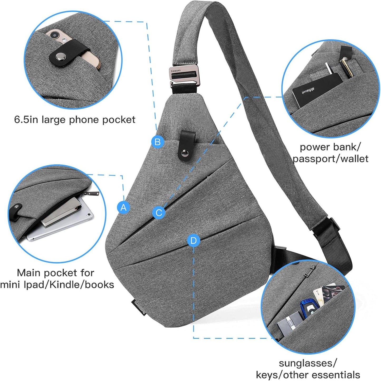 weiatas Sling Bag Chest Shoulder Backpack Crossbody Bags for Men Women Travel Outdoors