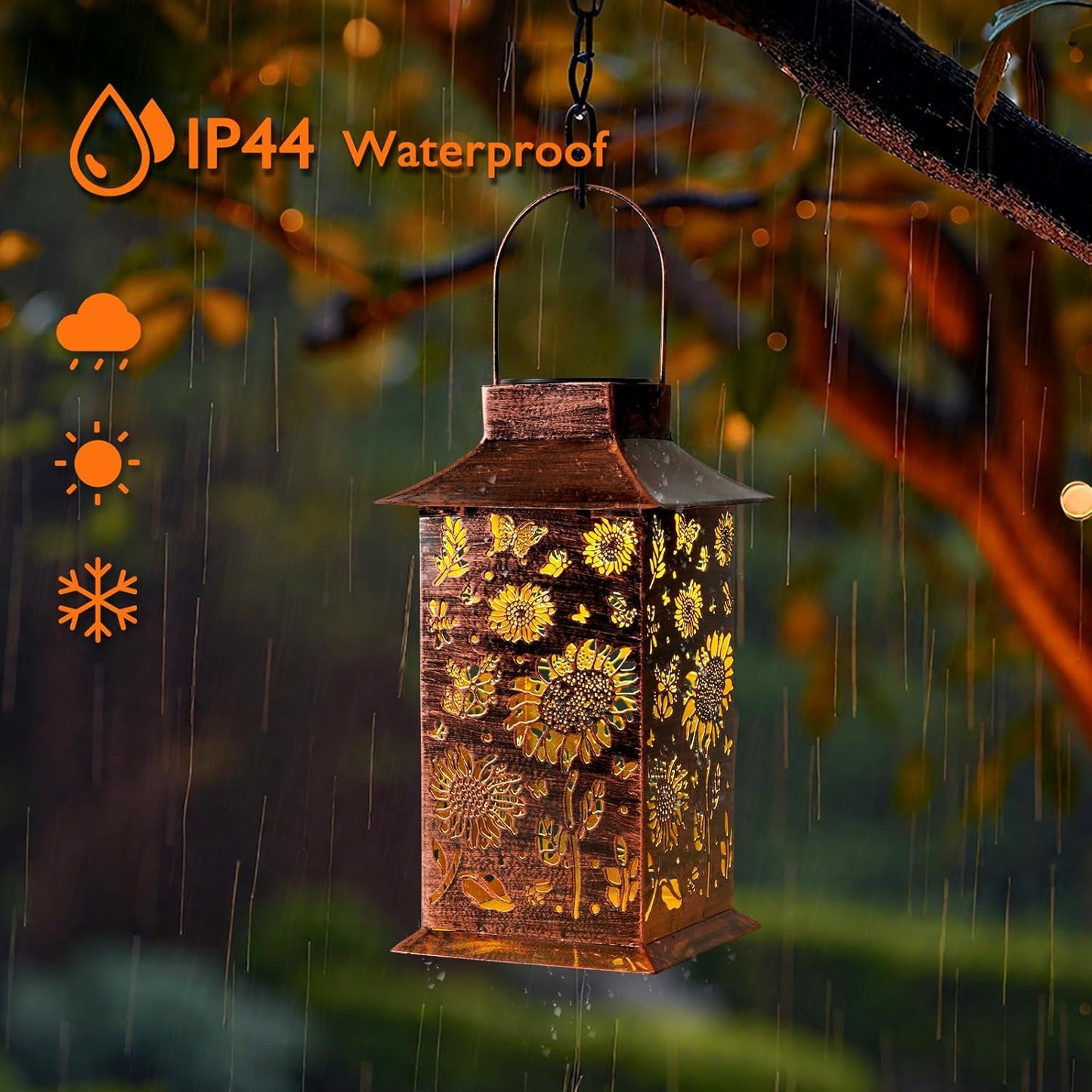 Homemory Sunflower Solar Lanterns Waterproof, Metal Hanging Hollowed-Out Metal Decor Lantern, LED Outdoor Decoration for Outside LED Lanternse for Yard, Backyard, Porch, Lawn