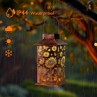 Homemory Sunflower Solar Lanterns Waterproof, Metal Hanging Hollowed-Out Metal Decor Lantern, LED Outdoor Decoration for Outside LED Lanternse for Yard, Backyard, Porch, Lawn