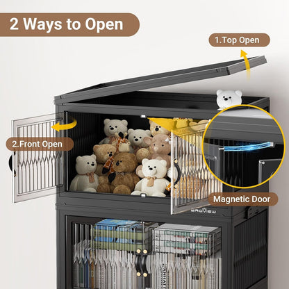BROVIEW 400Qt Stackable Storage Bins with Lid, Extra Large Closet Organizer Collapsible Drawer Boxes with Wheels, Folding Plastic Cabinet Containers for Home Kitchen Room Organization, 4Pack Black