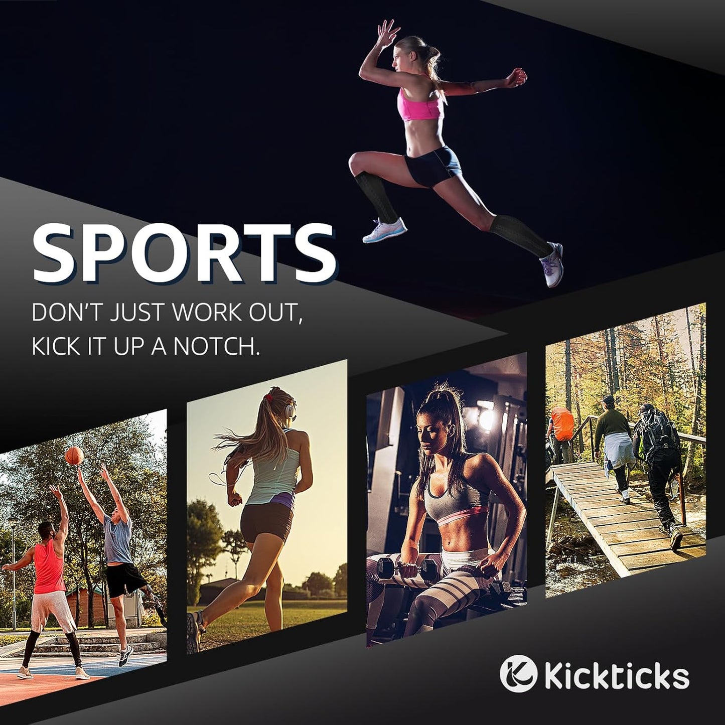 Kickticks 4 Pairs Compression Socks for Woman & Man Unisex 20-30mmHg Knee high Plus Size Wide Calves for Flying Running…