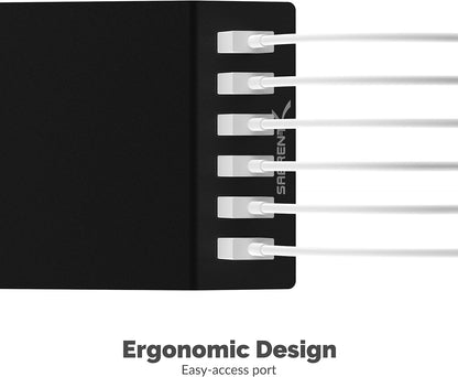 SABRENT Premium 60 Watt (12 Amp) 6 Port Aluminum Family Sized Desktop USB Rapid Charger.[UL Certified ] Smart USB Charger with Auto Detect Technology [Black] (AX-FLCH-B)