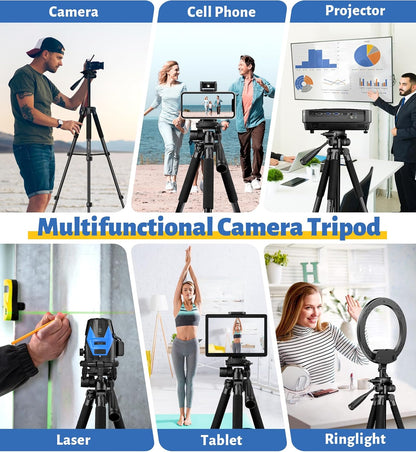 JOILCAN Tripod for Camera, 67" Heavy Duty Camera Tripod, Phone Tripods for Video Recording Photo Vlog, Aluminum Tripods with Holder & Travel Bag for Cameras DSLR iPhone Projector Laser