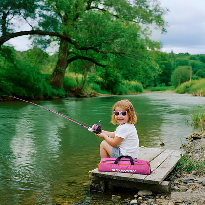 Kids Fishing Pole Set, Telescopic Fishing Rod Reel Combo Kids Starter Kit with Lures Tackle Box, Foldable Stool and Portable Bag for Boys Girls Younth