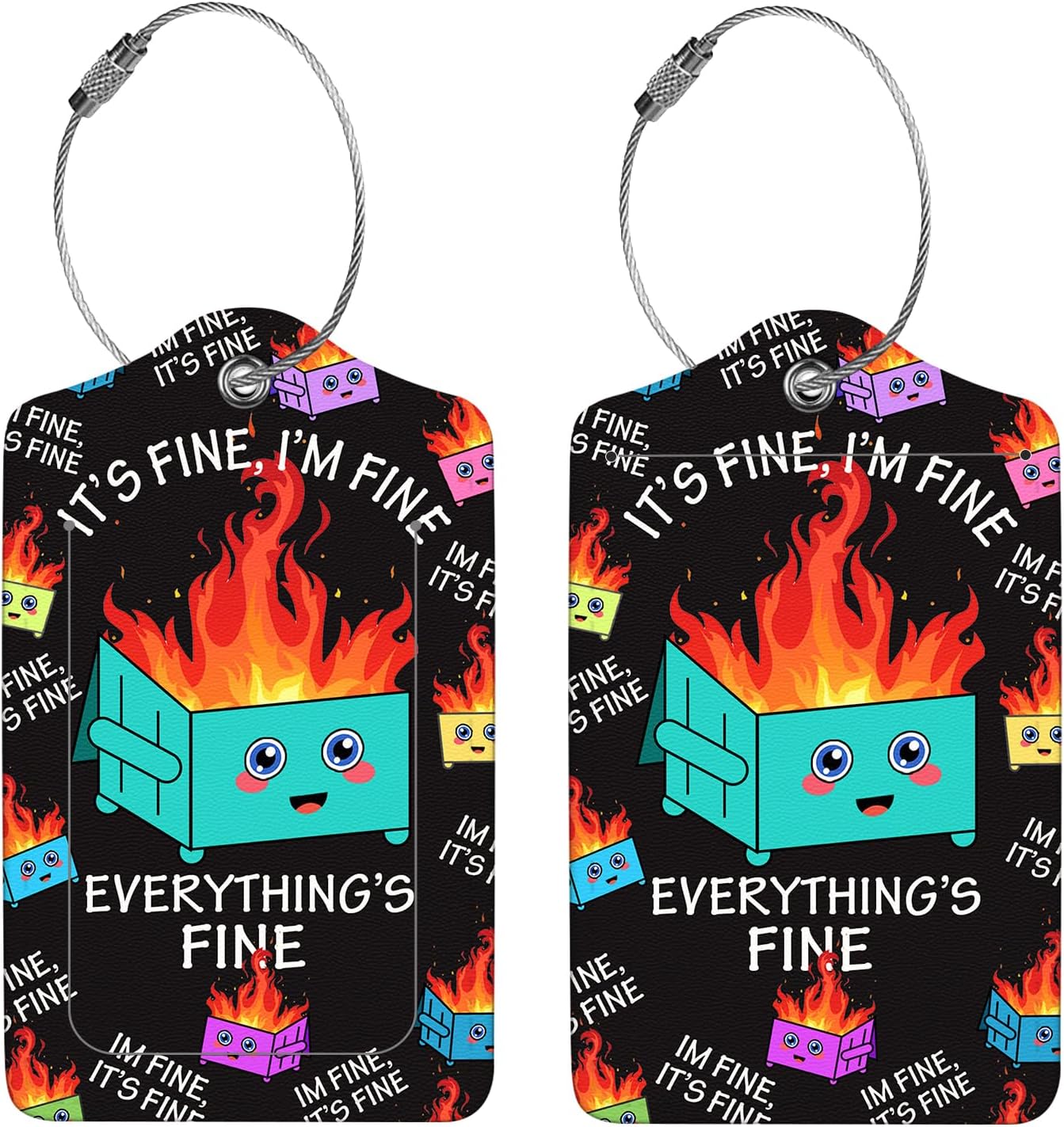 2 Pcs Luggage Tags for Suitcases, PU Leather Cruise Ship Luggage Tags with Privacy Cover Label Address Card and Durable Metal Ring Suitable for Men Women Handbags Backpacks Schoolbag,Dumpster Fire