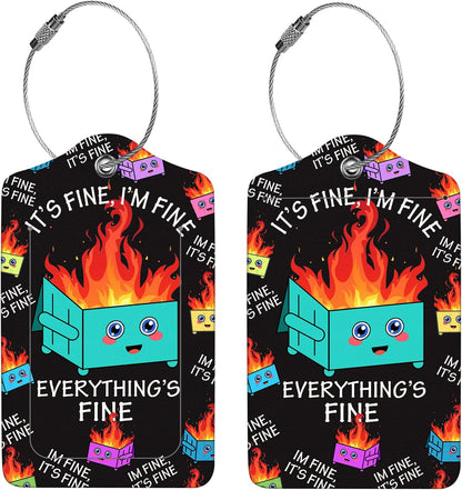 2 Pcs Luggage Tags for Suitcases, PU Leather Cruise Ship Luggage Tags with Privacy Cover Label Address Card and Durable Metal Ring Suitable for Men Women Handbags Backpacks Schoolbag,Dumpster Fire