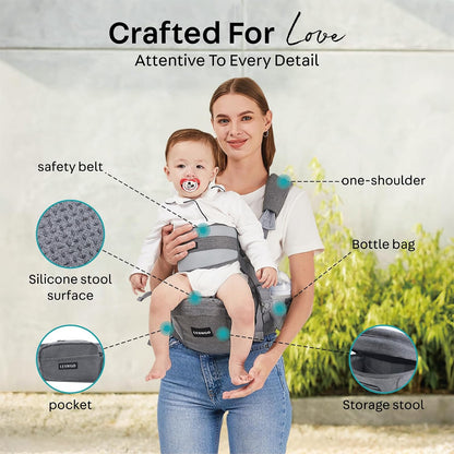 Baby Hip Carrier, Ergonomic, Toddler Carrier with Multiple Pockets & Shoulder Strap for Newborns & Toddlers -Gray