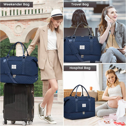 LOVEVOOK Travel Duffle Bag,Weekender Bags for Women with Shoe Compartment，Carry on Overnight Bag with Toiletry Bag,Gym Duffel Bag with Wet Pocket, Hospital Bags for Labor and Delivery