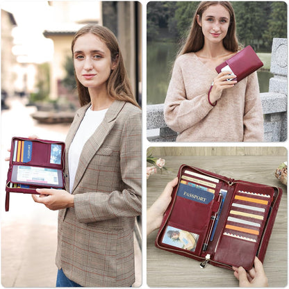 Top Grain Leather Customizable Travel Passport Wallet Holder for Man & Woman, Handmade for 4 Passports & Multi Cards, RFID Blocking Large Capacity for Cards/Passports/Tickets