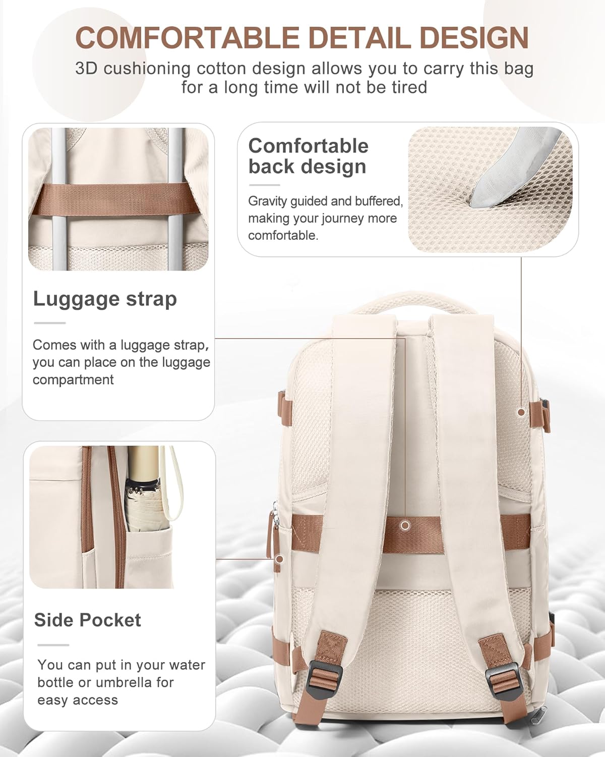 coowoz Travel Backpack Carry On for Women Man Gym Backpacks with Laptop Compartment Mochila de Viaje Teacher Personal Item Backpack Airplane Accessories Must Haves Beige Brown Small