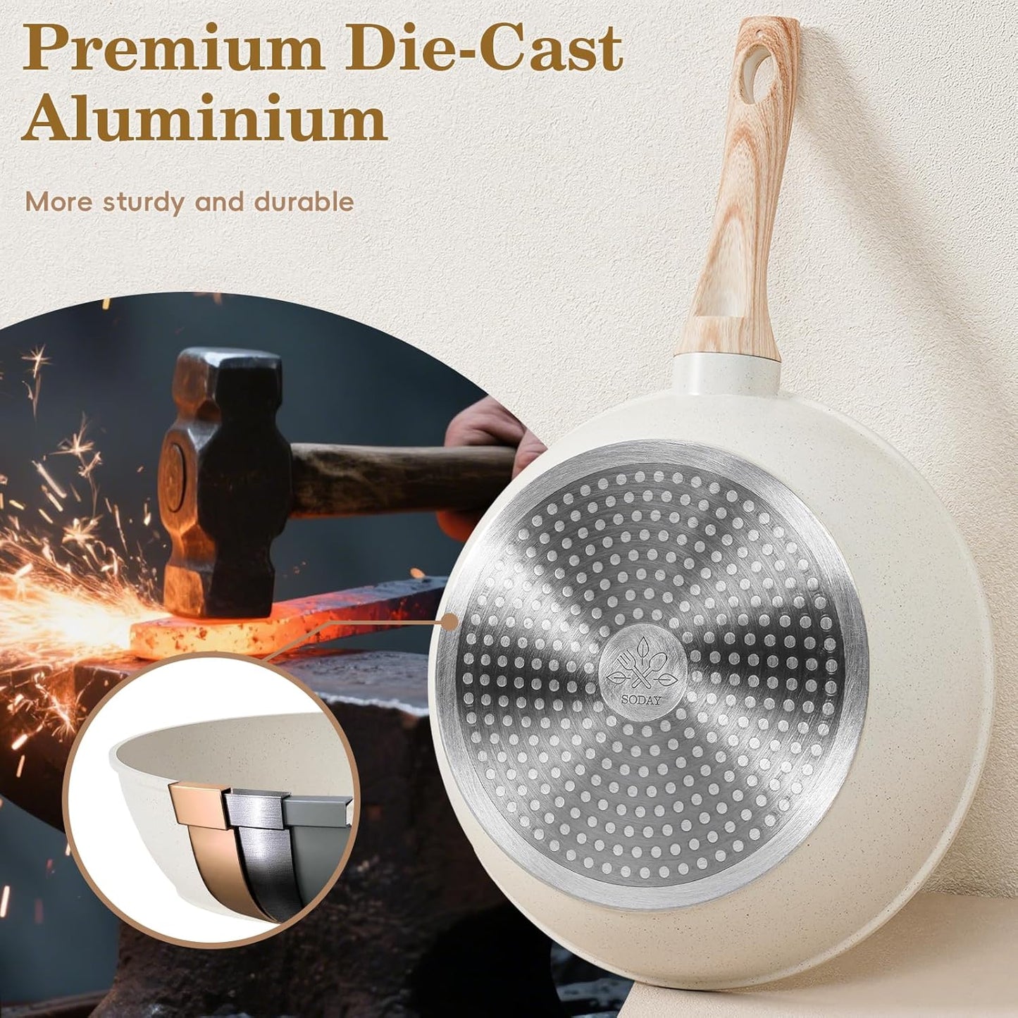 12 Pcs Pots and Pans Set, Nonstick Cookware Sets White Granite Induction Cookware, Non-toxic Healthy Non Stick Kitchen Cooking Set with Frying Pans Set, Saucepans,Steamer (PFAS, PFOA, PFOS Free)