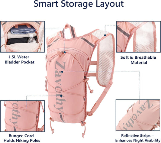 Zavothy Hydration Running Vest for Men & Women – Lightweight 1.5L Hydration Pack with Phone Pockets, Water Bottle Holders, Reflective Strips, Rain Cover – Trail Running, Cycling, Marathon