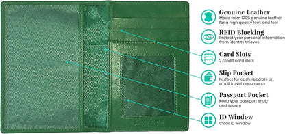 Personalized Monogrammed Emerald Green Leather RFID Passport Wallet
