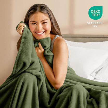 Bare Home Fleece Blanket - Throw/Travel - Ultra-Soft Lightweight for Bed, Sofa, and Couch - Luxury Microplush - Cozy Warm Blanket (Throw/Travel, Cypress)