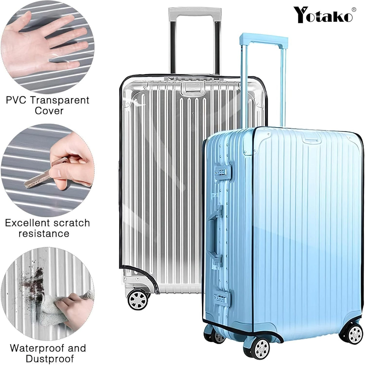 Yotako Clear PVC Suitcase Cover Protectors 26 Inch Luggage Cover for Wheeled Suitcase (26'')