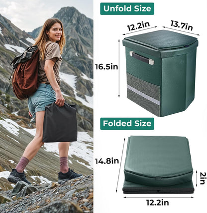 2025 Upgraded 16.5'' XL Portable Toilet for Adults,Tall Camping Toilet with Lid and Convenient Carry Bag, Portable Potty for Camping, Hiking, Car Travel,Truck, RV, Boating, Road Trips, Beach (Green)