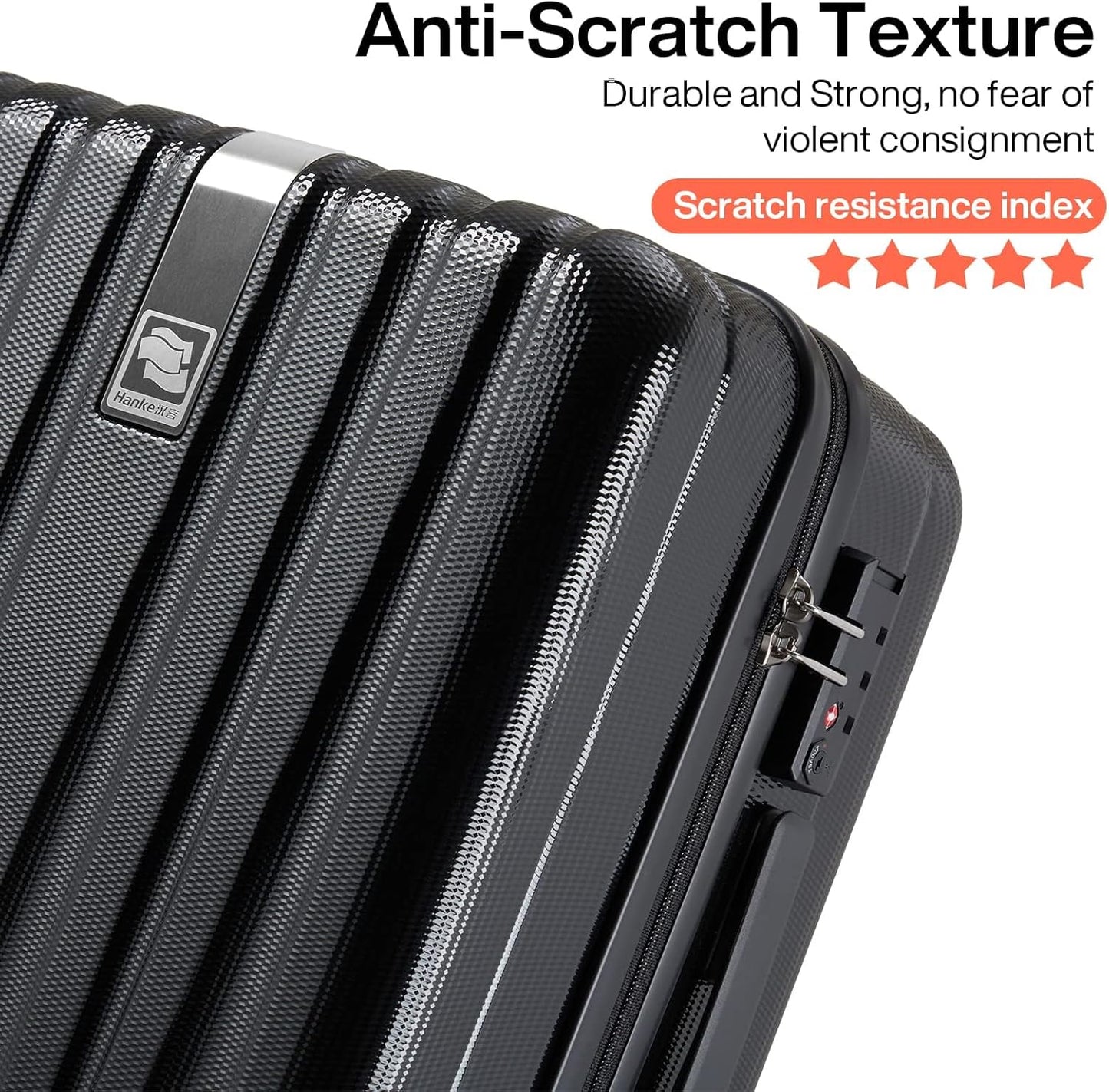 Hanke Luggage Sets 3 piece Carry On Luggage with Wheels PC Hard Shell Suitcases Lightweight Checked Travel Luggage Large Travel Suitcase Woman Men 20/24/29 Inch(Jet Black)