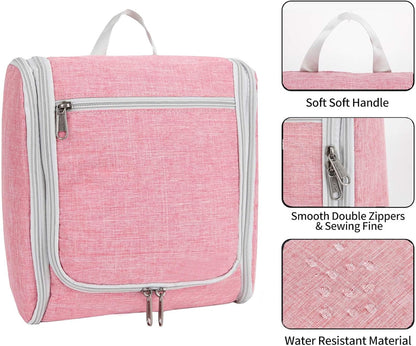 Della Gao Big Capacity Portable Travel Hanging Toiletry Bag Men and Women, Cosmetics Makeup Bag Toiletries Organizer, Water-Resistant Nylon Bathroom Bag, Pink
