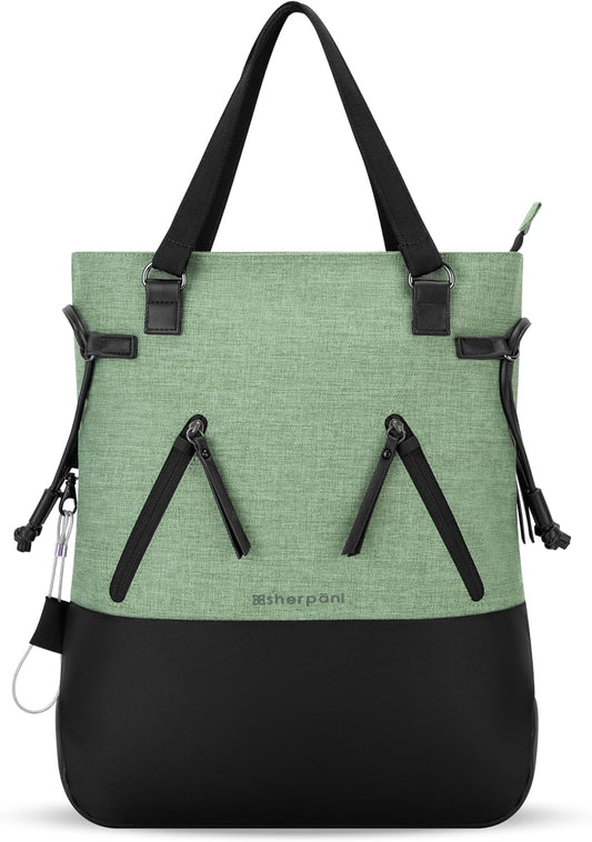 Sherpani Tempest, Anti Theft Convertible Backpack Tote, 14L Travel Backpack, Travel Gifts for Women, Handbags, RFID Protection, Metal Hardware, Fits 15” Laptop (No Sleeve) (Basil)