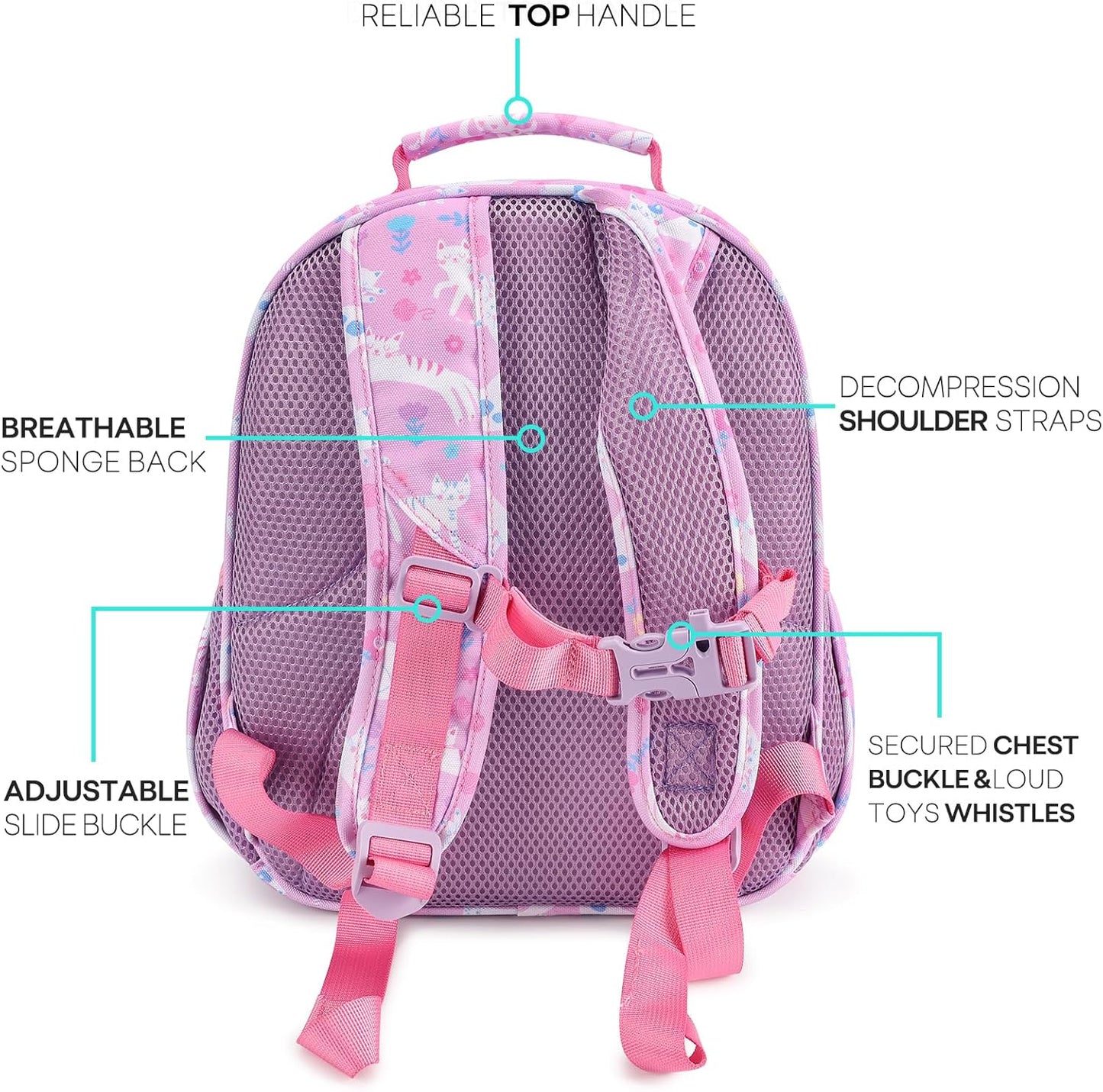 mibasies Girls Backpack 5-8: Lightweight Kids Backpacks for Girls - Girl Bookbag for Elementary School - Flower Cat