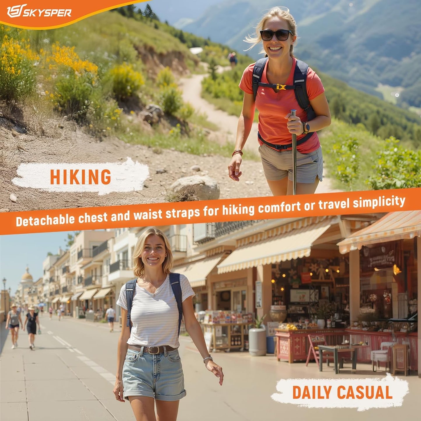 SKYSPER Hiking Backpack 15L Lightweight Walking Daypack for Camping Travelling Daytrip Small Trail Bagpack for Men Women