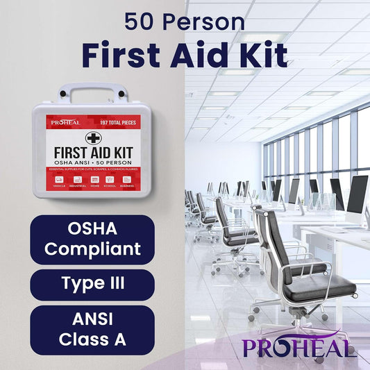50 Person OSHA Compliant First Aid Kit for Businesses, Vehicles, Trucks, Construction Site - Type III, ANSI Class A Emergency Kit - 197 Piece Essential First Aid Supplies