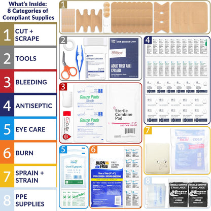 MFASCO Vehicle First Aid Kit - DOT/ANSI/OSHA Compliant - Metal - Portable & Mountable - Waterproof - First Aid Kits for Businesses, Construction, Commercial Vehicles, Workplaces - 115 Pcs
