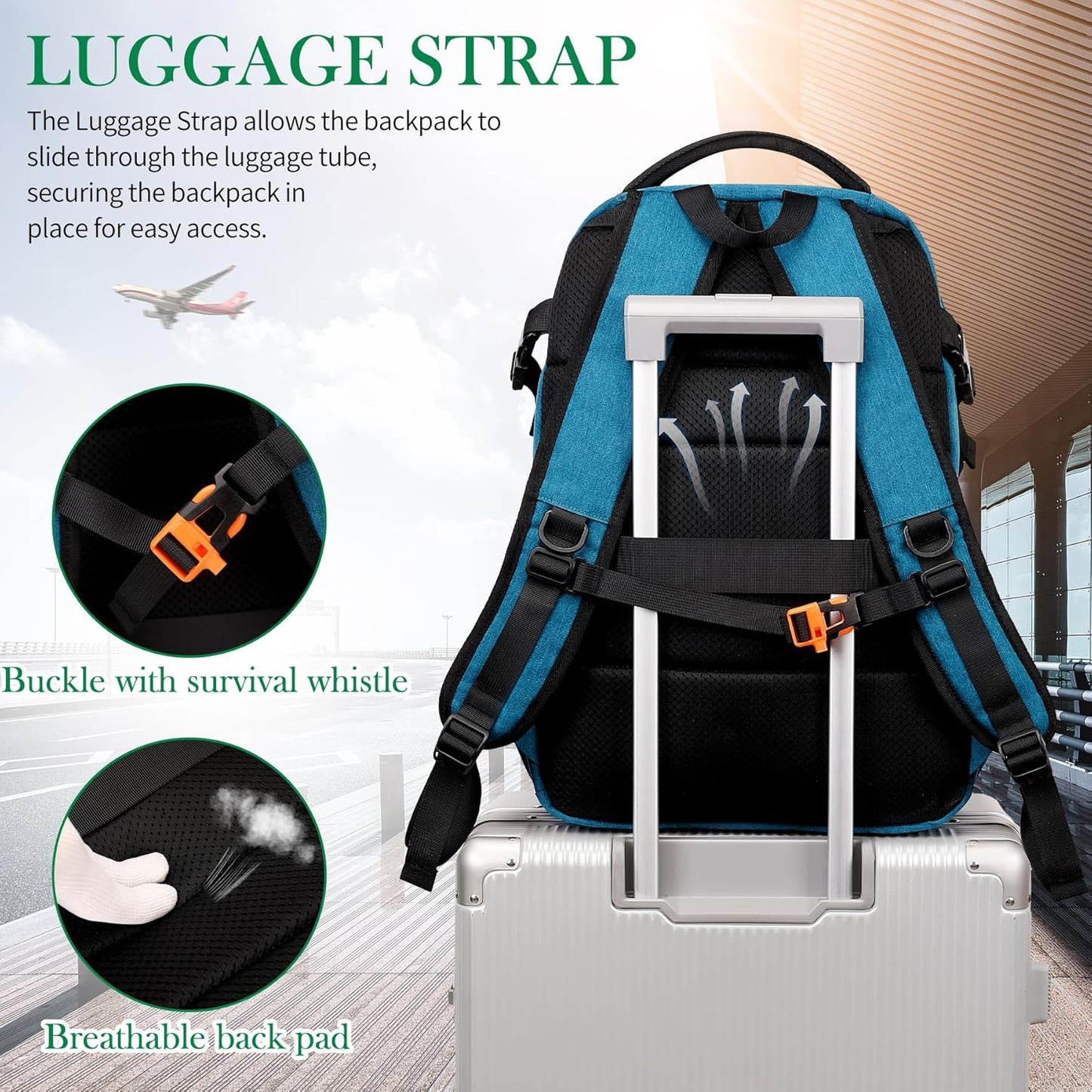 FENGDONG 17.3 inch Large Laptop Backpack Durable Waterproof Travel College Backpack Bookbag for Men & Women Business Backpack with USB Charging Port and Headset Port Light Teal