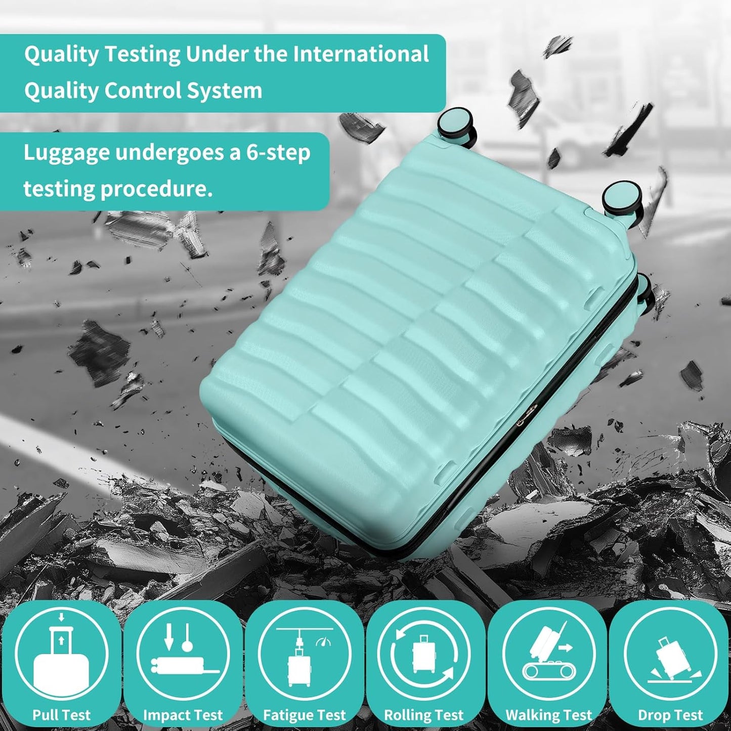 5-Piece Luggage Set, Lightweight ABS+PC Hard Shell Suitcase with YKK Zipper & TSA Lock for Family, MInt Green, 14in/18in/20in/24in/28in