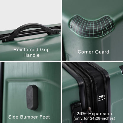 Merax Luggage Sets 2 Piece Suitcases with Wheels, Hardshell ABS Expandable and Lightweight, TSA Lock, Spinner Wheels, Carry On Luggage with Corner Guards (20 28 inch Green)