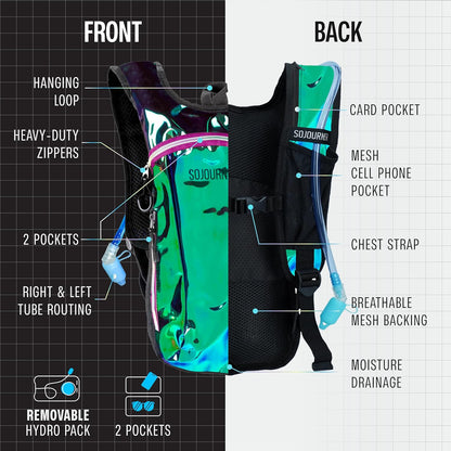 Sojourner Rave Hydration Pack - Hydration Backpack - Hydropack with 2L Bladder - Water Backpack for Festivals, Hiking, Running, Biking and More
