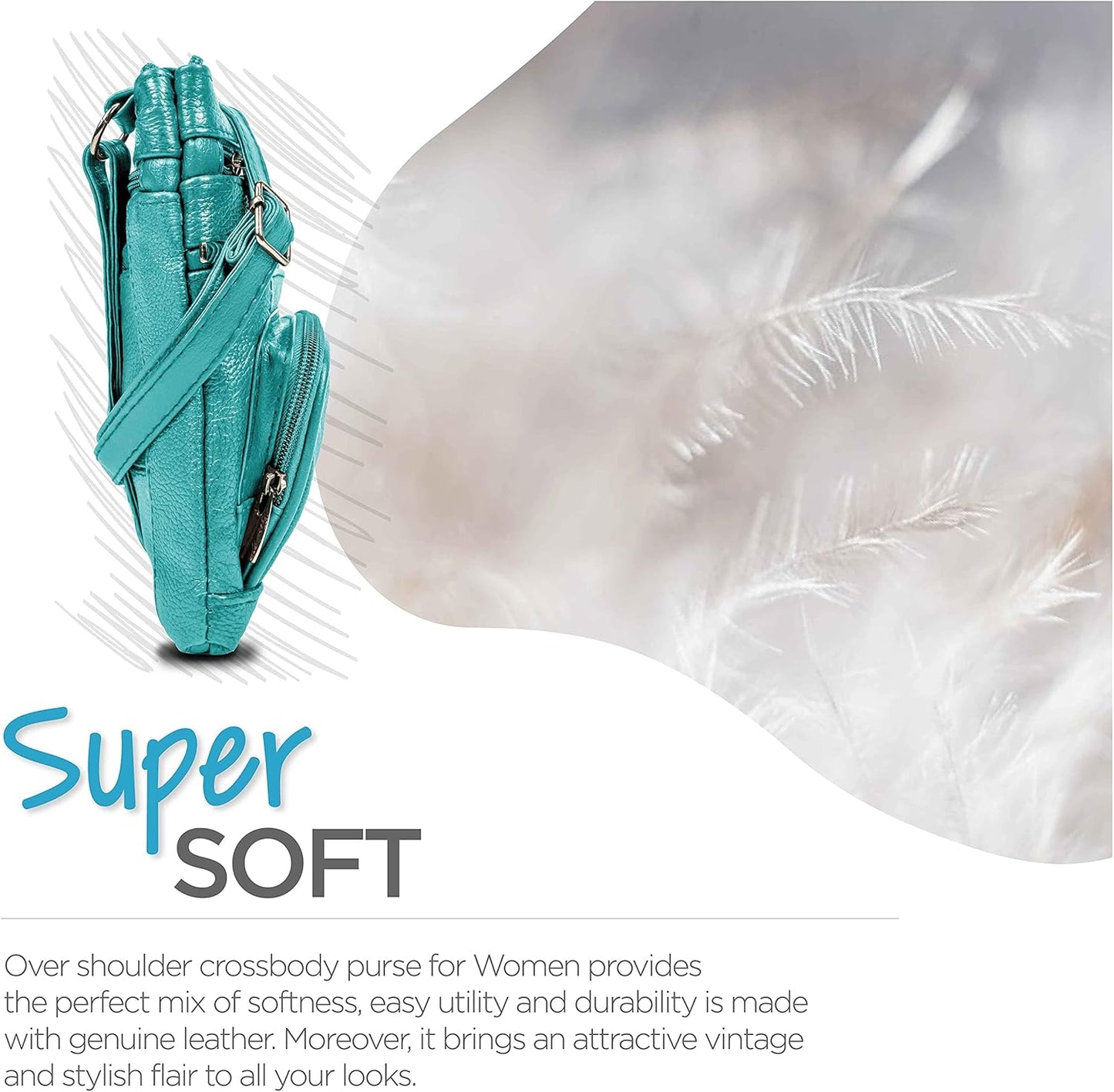 Krediz leather Crossbody Purses for Women, Multi Pocket Crossbody Purse with Adjustable Strap, Soft & Durable Leather Purse