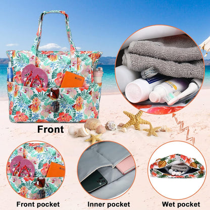 Waterproof Beach Tote Pool Bags for Women Ladies Extra Large Gym Tote Carry On Bag With Wet Compartment for Weekender Travel