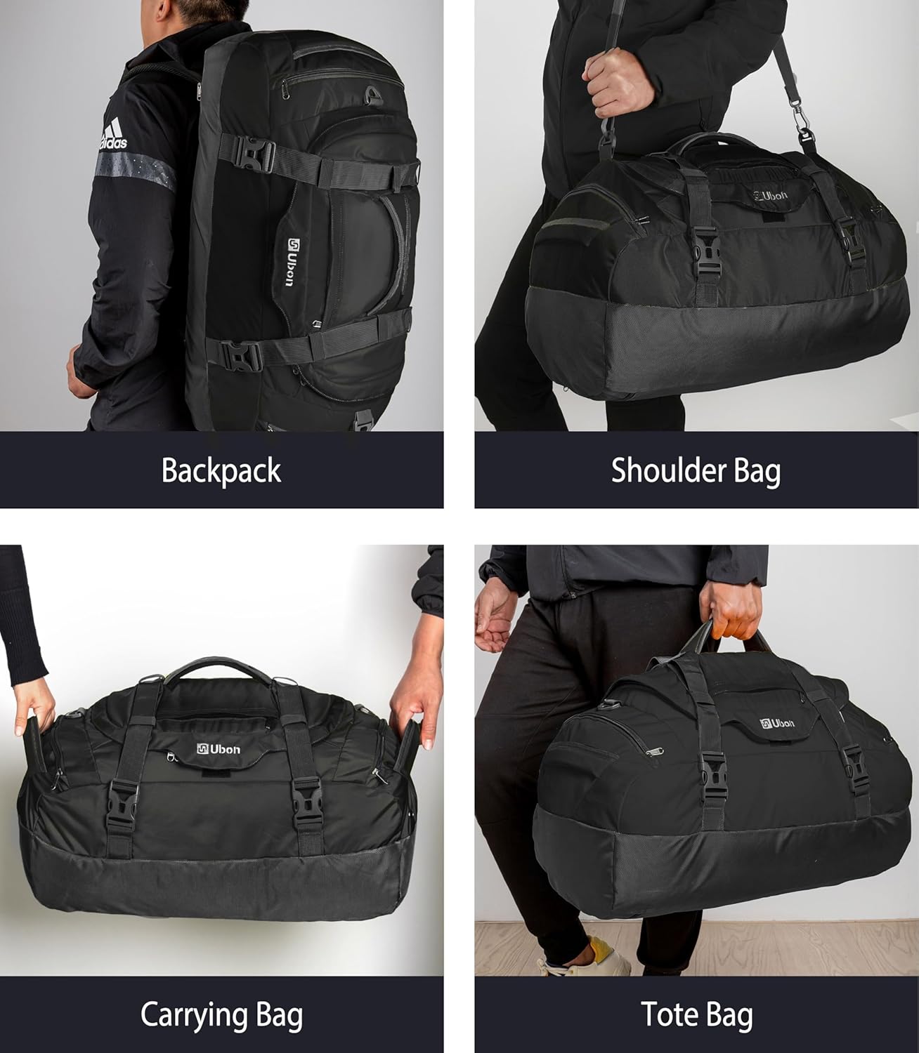 Ubon Large Duffel Bag Weekender Bags with Shoe Compartments 4-Way Sports Gym Backpack with Padded Straps Camping Traveling Duffle Bag