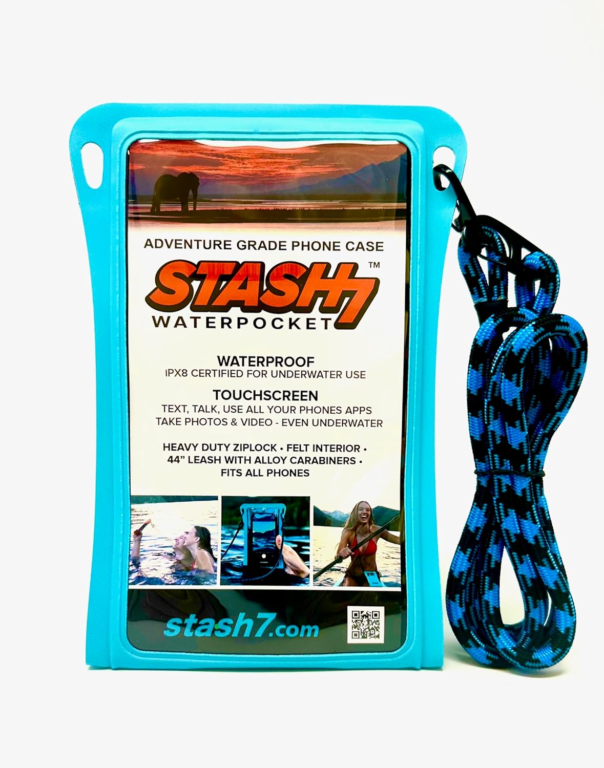 Waterproof Phone Pouch w/Long Lanyard | IPX8 Adventure Grade Cellphone Dry Bag Case, Fits iPhone 15 Pro Max,14 Pro Max, 13 Pro Max, XS, XR, Galaxy S21, for Snorkeling, Kayaking, Cruise Blue